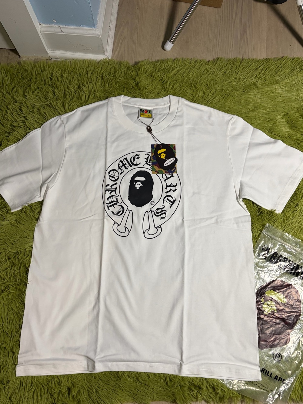 Bape White Tee with Black Ape Head Graphic